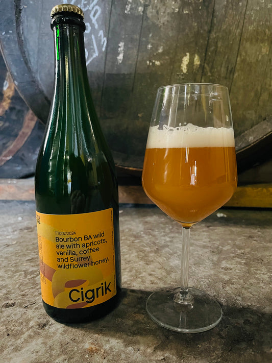 Cigrik 8% - Bourbon BA Wild Ale with Apricots, Vanilla, Coffee and Surrey Wildflower Honey 750ml