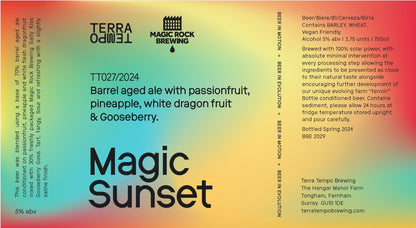 Magic Sunset - Barrel aged ale with Passionfruit, Pineapple, white Dragon fruit and Gooseberry. 5% 750ml